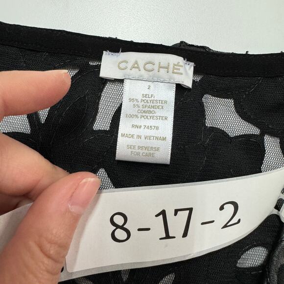 Cache Jumpsuit Womens 2 Black Floral Lace Back Sheer Stretch Pockets - Picture 4 of 9